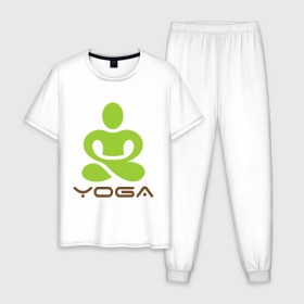 Мужская пижама хлопок с принтом Йога - это здоровье в Санкт-Петербурге, 100% хлопок | брюки и футболка прямого кроя, без карманов, на брюках мягкая резинка на поясе и по низу штанин
 | 