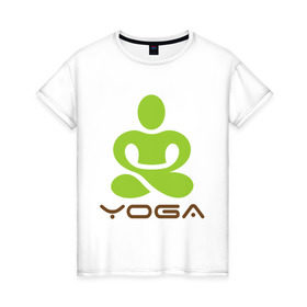 Женская футболка хлопок с принтом Йога - это здоровье в Санкт-Петербурге, 100% хлопок | прямой крой, круглый вырез горловины, длина до линии бедер, слегка спущенное плечо | 