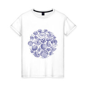 Женская футболка хлопок с принтом Seashell в Санкт-Петербурге, 100% хлопок | прямой крой, круглый вырез горловины, длина до линии бедер, слегка спущенное плечо | Тематика изображения на принте: seashell | лето | море | ракушки