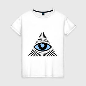 Женская футболка хлопок с принтом Всевидящее око (глаз в треугольнике) в Санкт-Петербурге, 100% хлопок | прямой крой, круглый вырез горловины, длина до линии бедер, слегка спущенное плечо | Тематика изображения на принте: иллюминаты