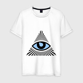 Мужская футболка хлопок с принтом Всевидящее око (глаз в треугольнике) в Санкт-Петербурге, 100% хлопок | прямой крой, круглый вырез горловины, длина до линии бедер, слегка спущенное плечо. | иллюминаты