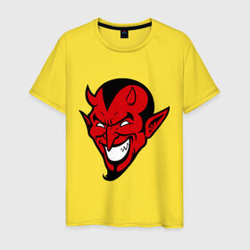 Мужская футболка хлопок с принтом Злобный демон в Санкт-Петербурге, 100% хлопок | прямой крой, круглый вырез горловины, длина до линии бедер, слегка спущенное плечо. | демон | дьявол | зло | злобный | сатана | черт