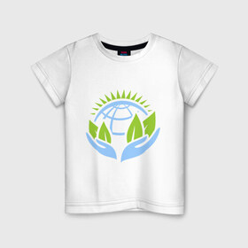 Детская футболка хлопок с принтом Планету нужно беречь в Санкт-Петербурге, 100% хлопок | круглый вырез горловины, полуприлегающий силуэт, длина до линии бедер | green peace | гринпис | забота | охрана | планета | природа