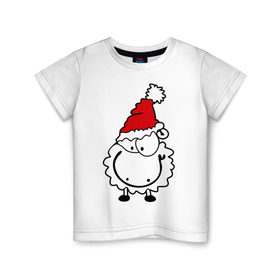 Детская футболка хлопок с принтом Счастливая овечка в Санкт-Петербурге, 100% хлопок | круглый вырез горловины, полуприлегающий силуэт, длина до линии бедер | Тематика изображения на принте: 2015 | new year | новый год | овечка | овца | счастье