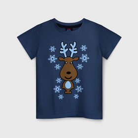 Детская футболка хлопок с принтом Милый олень и снежинки в Санкт-Петербурге, 100% хлопок | круглый вырез горловины, полуприлегающий силуэт, длина до линии бедер | new year | новый год | олень | снег | снежинки