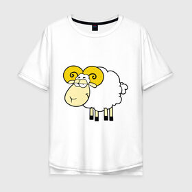 Мужская футболка хлопок Oversize с принтом Барашек в Санкт-Петербурге, 100% хлопок | свободный крой, круглый ворот, “спинка” длиннее передней части | 2015 | new year | баран | барашек | новый год | овечка | овца