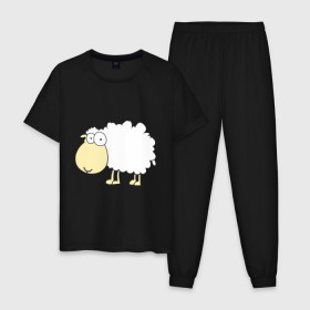 Мужская пижама хлопок с принтом Милая овечка в Санкт-Петербурге, 100% хлопок | брюки и футболка прямого кроя, без карманов, на брюках мягкая резинка на поясе и по низу штанин
 | Тематика изображения на принте: 2015 | new year | новый год | овечка | овца