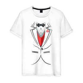Мужская футболка хлопок с принтом Костюм жениха в Санкт-Петербурге, 100% хлопок | прямой крой, круглый вырез горловины, длина до линии бедер, слегка спущенное плечо. | бабочка