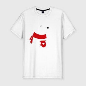Мужская футболка премиум с принтом Белый мишка в Санкт-Петербурге, 92% хлопок, 8% лайкра | приталенный силуэт, круглый вырез ворота, длина до линии бедра, короткий рукав | белый мишка | животные. птицы | зима | кружка | новый год | снег | шарф