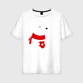 Женская футболка хлопок Oversize с принтом Белый мишка в Санкт-Петербурге, 100% хлопок | свободный крой, круглый ворот, спущенный рукав, длина до линии бедер
 | белый мишка | животные. птицы | зима | кружка | новый год | снег | шарф
