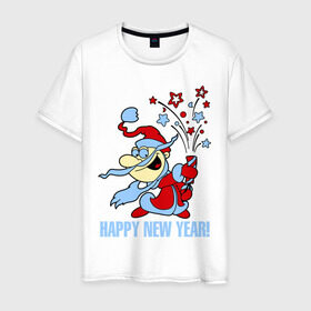 Мужская футболка хлопок с принтом Салют - хлопушка в Санкт-Петербурге, 100% хлопок | прямой крой, круглый вырез горловины, длина до линии бедер, слегка спущенное плечо. | new year | дед мороз | новый год | салют | хлопушка