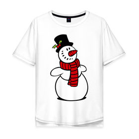 Мужская футболка хлопок Oversize с принтом Весёлый снеговик в Санкт-Петербурге, 100% хлопок | свободный крой, круглый ворот, “спинка” длиннее передней части | new year | новый год | рождество | снеговик
