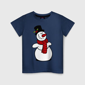 Детская футболка хлопок с принтом Весёлый снеговик в Санкт-Петербурге, 100% хлопок | круглый вырез горловины, полуприлегающий силуэт, длина до линии бедер | new year | новый год | рождество | снеговик