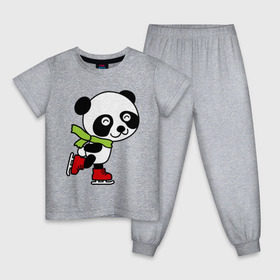 Детская пижама хлопок с принтом Панда на коньках в Санкт-Петербурге, 100% хлопок |  брюки и футболка прямого кроя, без карманов, на брюках мягкая резинка на поясе и по низу штанин
 | панда