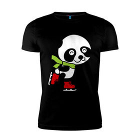 Мужская футболка премиум с принтом Панда на коньках в Санкт-Петербурге, 92% хлопок, 8% лайкра | приталенный силуэт, круглый вырез ворота, длина до линии бедра, короткий рукав | панда