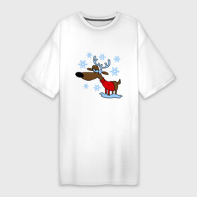 Платье-футболка хлопок с принтом Олень в снегу в Санкт-Петербурге,  |  | new year | новый год | олень | снег