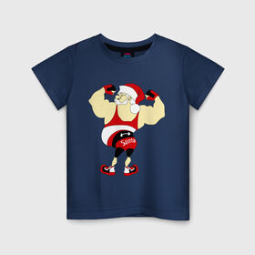 Детская футболка хлопок с принтом Санта бодибилдер в Санкт-Петербурге, 100% хлопок | круглый вырез горловины, полуприлегающий силуэт, длина до линии бедер | 2015 | бодибилдер | культурист | новый год | рождество | санта