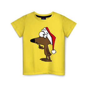 Детская футболка хлопок с принтом Собачка в новогодней шапке в Санкт-Петербурге, 100% хлопок | круглый вырез горловины, полуприлегающий силуэт, длина до линии бедер | 2015 | new year | новый год | собака | шапка