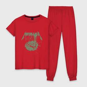 Женская пижама хлопок с принтом Metallica в Санкт-Петербурге, 100% хлопок | брюки и футболка прямого кроя, без карманов, на брюках мягкая резинка на поясе и по низу штанин | металлика