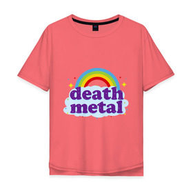 Мужская футболка хлопок Oversize с принтом Rainbow death metal в Санкт-Петербурге, 100% хлопок | свободный крой, круглый ворот, “спинка” длиннее передней части | Тематика изображения на принте: будь металистом | волшебство | метал | музыка | оставайся рокером | прикол | радуга | рок | рокерам