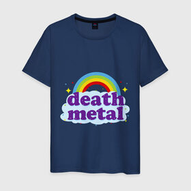 Мужская футболка хлопок с принтом Rainbow death metal в Санкт-Петербурге, 100% хлопок | прямой крой, круглый вырез горловины, длина до линии бедер, слегка спущенное плечо. | будь металистом | волшебство | метал | музыка | оставайся рокером | прикол | радуга | рок | рокерам