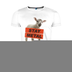 Мужская футболка премиум с принтом Stay metal lamb в Санкт-Петербурге, 92% хлопок, 8% лайкра | приталенный силуэт, круглый вырез ворота, длина до линии бедра, короткий рукав | Тематика изображения на принте: будь металистом | метал | музыка | оставайся рокером | прикол | рок | рокерам | ягненок