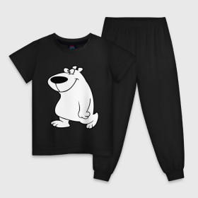 Детская пижама хлопок с принтом Веселый белый медведь в Санкт-Петербурге, 100% хлопок |  брюки и футболка прямого кроя, без карманов, на брюках мягкая резинка на поясе и по низу штанин
 | new year | белый | медведь | северный полюс