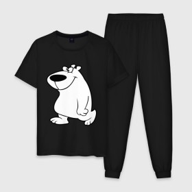 Мужская пижама хлопок с принтом Веселый белый медведь в Санкт-Петербурге, 100% хлопок | брюки и футболка прямого кроя, без карманов, на брюках мягкая резинка на поясе и по низу штанин
 | new year | белый | медведь | северный полюс