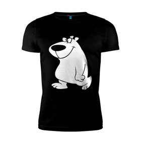 Мужская футболка премиум с принтом Веселый белый медведь в Санкт-Петербурге, 92% хлопок, 8% лайкра | приталенный силуэт, круглый вырез ворота, длина до линии бедра, короткий рукав | new year | белый | медведь | северный полюс