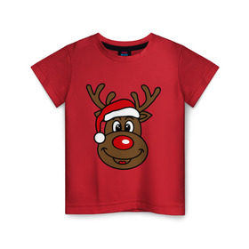 Детская футболка хлопок с принтом Рождественский олень в Санкт-Петербурге, 100% хлопок | круглый вырез горловины, полуприлегающий силуэт, длина до линии бедер | Тематика изображения на принте: 2015 | new year | новый год | олень | рождество