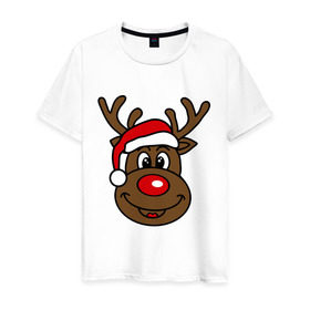 Мужская футболка хлопок с принтом Рождественский олень в Санкт-Петербурге, 100% хлопок | прямой крой, круглый вырез горловины, длина до линии бедер, слегка спущенное плечо. | 2015 | new year | новый год | олень | рождество