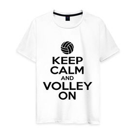 Мужская футболка хлопок с принтом Keep calm and volley on в Санкт-Петербурге, 100% хлопок | прямой крой, круглый вырез горловины, длина до линии бедер, слегка спущенное плечо. | волейбол