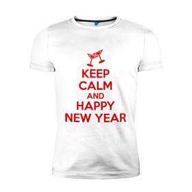 Мужская футболка премиум с принтом Keep calm and happy new year в Санкт-Петербурге, 92% хлопок, 8% лайкра | приталенный силуэт, круглый вырез ворота, длина до линии бедра, короткий рукав | keep calm | new year | новый год | сохраняй спокойствие
