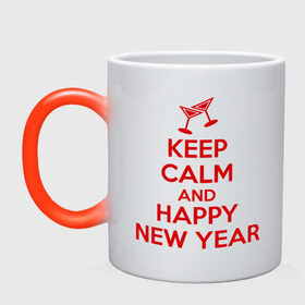 Кружка хамелеон с принтом Keep calm and happy new year в Санкт-Петербурге, керамика | меняет цвет при нагревании, емкость 330 мл | keep calm | new year | новый год | сохраняй спокойствие