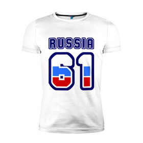 Мужская футболка премиум с принтом Russia - 61 (Ростовская область) в Санкт-Петербурге, 92% хлопок, 8% лайкра | приталенный силуэт, круглый вырез ворота, длина до линии бедра, короткий рукав | 