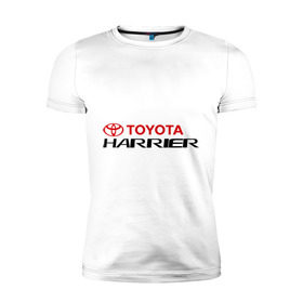 Мужская футболка премиум с принтом Toyota Harrier в Санкт-Петербурге, 92% хлопок, 8% лайкра | приталенный силуэт, круглый вырез ворота, длина до линии бедра, короткий рукав | harrier | toyota | тойота | харриер