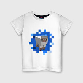 Детская футболка хлопок с принтом Minecraft sheep в Санкт-Петербурге, 100% хлопок | круглый вырез горловины, полуприлегающий силуэт, длина до линии бедер | майнкрафт | овечка