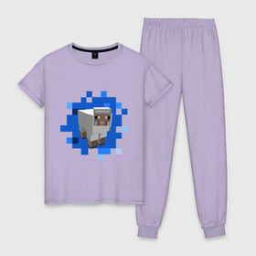 Женская пижама хлопок с принтом Minecraft sheep в Санкт-Петербурге, 100% хлопок | брюки и футболка прямого кроя, без карманов, на брюках мягкая резинка на поясе и по низу штанин | майнкрафт | овечка