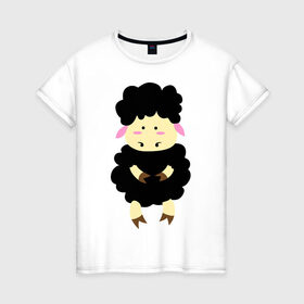 Женская футболка хлопок с принтом Барашек в Санкт-Петербурге, 100% хлопок | прямой крой, круглый вырез горловины, длина до линии бедер, слегка спущенное плечо | 2015 | бараны | животные | овечки | приколы | символ года | ягнята