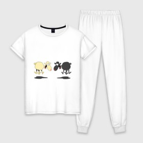 Женская пижама хлопок с принтом Прыгающие овечки в Санкт-Петербурге, 100% хлопок | брюки и футболка прямого кроя, без карманов, на брюках мягкая резинка на поясе и по низу штанин | 2015 | бараны | животные | овечки | приколы | символ года | ягнята