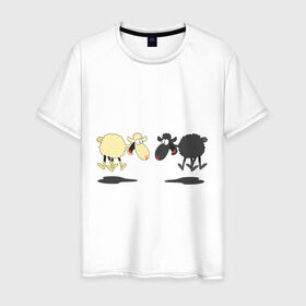Мужская футболка хлопок с принтом Прыгающие овечки в Санкт-Петербурге, 100% хлопок | прямой крой, круглый вырез горловины, длина до линии бедер, слегка спущенное плечо. | 2015 | бараны | животные | овечки | приколы | символ года | ягнята