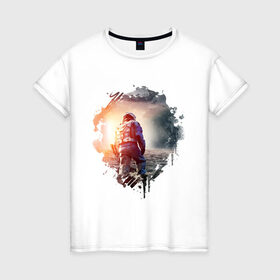 Женская футболка хлопок с принтом Interstellar в Санкт-Петербурге, 100% хлопок | прямой крой, круглый вырез горловины, длина до линии бедер, слегка спущенное плечо | interstellar | интерстеллар | космонавт | космос