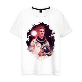 Мужская футболка хлопок с принтом Interstellar в Санкт-Петербурге, 100% хлопок | прямой крой, круглый вырез горловины, длина до линии бедер, слегка спущенное плечо. | interstellar | интерстеллар | космонавт | космос