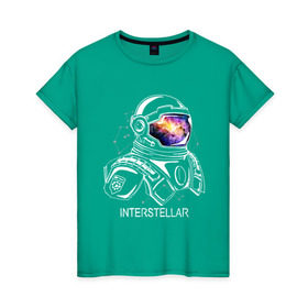 Женская футболка хлопок с принтом Космонавт в Санкт-Петербурге, 100% хлопок | прямой крой, круглый вырез горловины, длина до линии бедер, слегка спущенное плечо | interstellar | интерстеллар | космонавт | космос