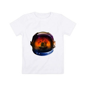 Детская футболка хлопок с принтом Чау-чау в Санкт-Петербурге, 100% хлопок | круглый вырез горловины, полуприлегающий силуэт, длина до линии бедер | астронавт | животные | космонавт | космос | мордочка | нос | собака | чау чау | шлем