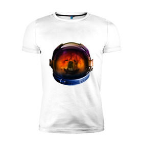 Мужская футболка премиум с принтом Чау-чау в Санкт-Петербурге, 92% хлопок, 8% лайкра | приталенный силуэт, круглый вырез ворота, длина до линии бедра, короткий рукав | астронавт | животные | космонавт | космос | мордочка | нос | собака | чау чау | шлем