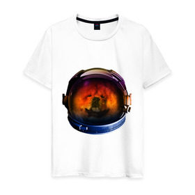 Мужская футболка хлопок с принтом Чау-чау в Санкт-Петербурге, 100% хлопок | прямой крой, круглый вырез горловины, длина до линии бедер, слегка спущенное плечо. | астронавт | животные | космонавт | космос | мордочка | нос | собака | чау чау | шлем
