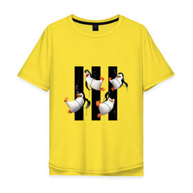 Мужская футболка хлопок Oversize с принтом Пингвины Мадагаскара в Санкт-Петербурге, 100% хлопок | свободный крой, круглый ворот, “спинка” длиннее передней части | Тематика изображения на принте: мадагаскар | мультик | пингвины