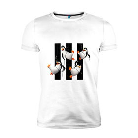 Мужская футболка премиум с принтом Пингвины Мадагаскара в Санкт-Петербурге, 92% хлопок, 8% лайкра | приталенный силуэт, круглый вырез ворота, длина до линии бедра, короткий рукав | мадагаскар | мультик | пингвины