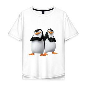 Мужская футболка хлопок Oversize с принтом Пингвины Мадагаскара в Санкт-Петербурге, 100% хлопок | свободный крой, круглый ворот, “спинка” длиннее передней части | мадагаскар | мультик | пингвины